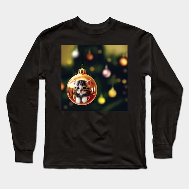 Cute Kitten in a Christmas Bauble Long Sleeve T-Shirt by Geminiartstudio